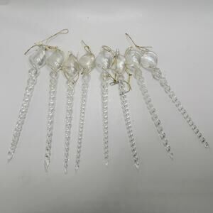 Vintage Iridescent Spun Glass Twisted Icicle Christmas Ornament Set of 8
